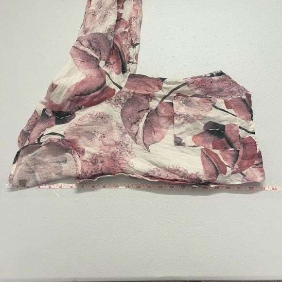 FLAX Linen Button Front Blouse Small Pink Purple Floral Hydrangea Top Lagom - Picture 10 of 11